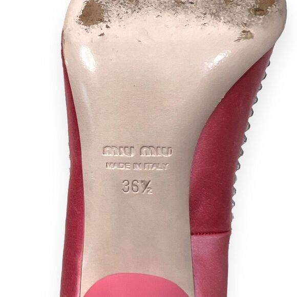 Miu Miu Calzature Donna Crystal Embellished Satin Heels Pumps Rose Pink SZ 36.5 - Picture 11 of 12